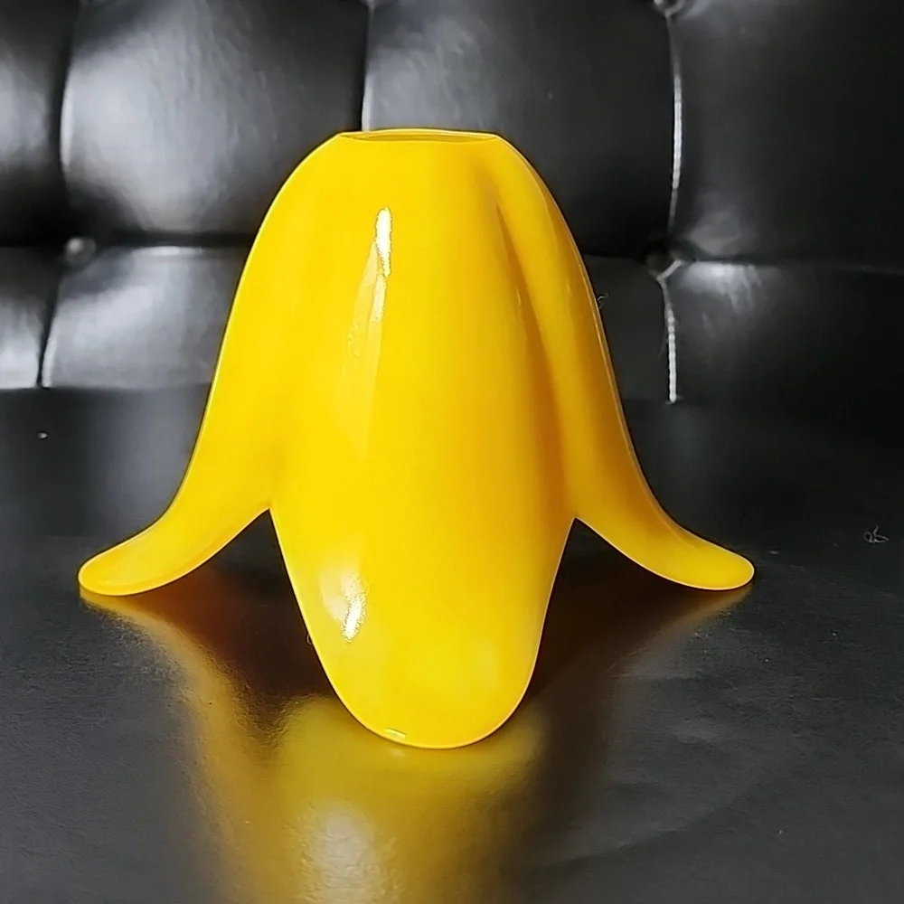 Vintage Yellow Satin Glass 4 Petal Flower Vase Makeup Bowl Candy Dish - Picture 6 of 6